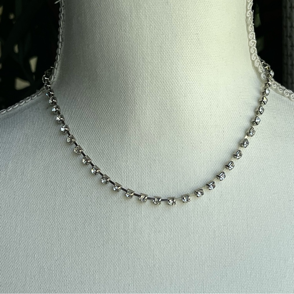 Elegant Clear Crystal Rhinestones Tennis Silver Tone 12" + 4" Extender Necklace